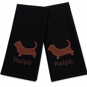 Two (2) Bassett Hound Kitchen towels Embroidered Personalized